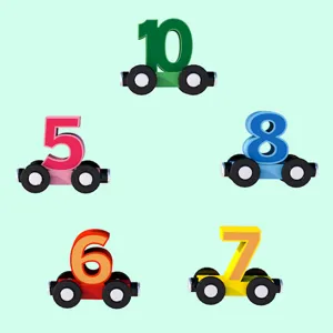 Set di trenino con numeri magnetici in legno per bambini, auto colorate a blocchi.