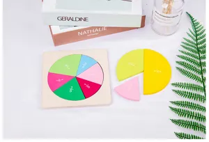Montessori wooden fraction puzzle toy for kids early math education and shape learning.