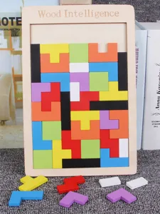Blocs de Puzzle Tetris en Bois Tangram Créatif Casse-Tête Jouet Éducatif Pour Enfants Garçons et Filles Jeu d'Apprentissage