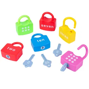 Montessori educational learning locks and keys set, colorful number matching preschool math toy.