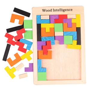 Jouet de puzzle Tetris en bois pour enfants, blocs de construction géométriques créatifs.