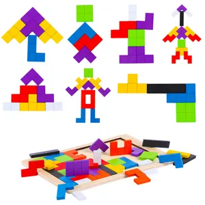Jouet educatif en bois pour enfants Tetris blocs puzzle jeux de formes geometriques
