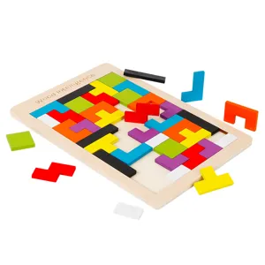Jouet de bloc de puzzle Tetris en bois, jeu éducatif de tri de formes géométriques.