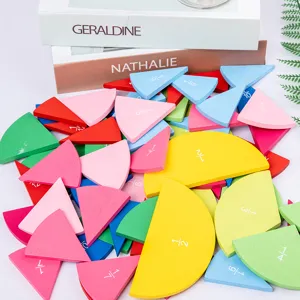 Montessori early education wooden fraction puzzle toy, colorful math learning geometry shapes.