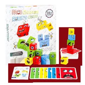 Blocs de puzzle cube magique visage en bois jeu interactif de pensée logique pour enfants