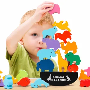 Wooden Animal Balance Stacking Blocks Montessori Educational Game Parent Child Interactive Desktop Toy For Kids