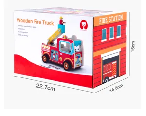 Camion dei pompieri in legno per bambini, giocattolo educativo di montaggio con luci e suoni.
