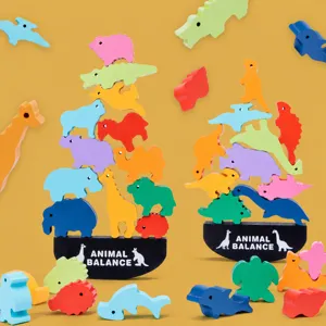 Wooden animal balance stacking blocks toy for kids early educational puzzle game desktop play