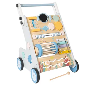 Wooden baby walker multi-activity center toddler push toy with ocean theme gears and xylophone