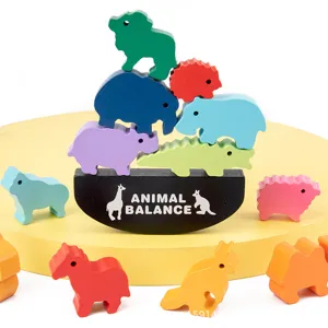 Wooden animal balance stacking blocks toy for kids early education desktop board game