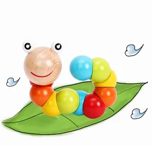 Wooden Twist Caterpillar Toy Colorful Educational Toddler Baby Learning Motor Skills 1-3 Years