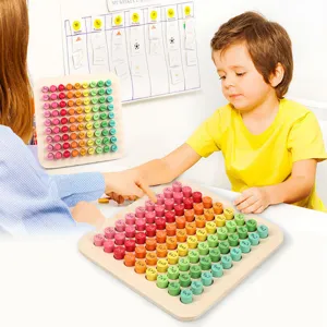 Tavola pitagorica in legno per bambini, giocattolo educativo di apprendimento della matematica.
