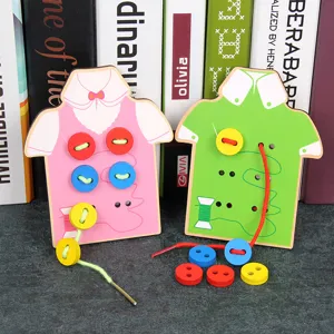 Montessori Educational Wooden Dressing Buttoning Toy Early Learning Threading Board Fine Motor Skills Training Gift