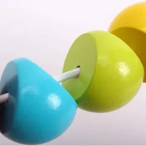 Wooden educational caterpillar threading toy for babies, colorful wooden blocks string puzzle.