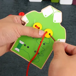 Wooden lacing toy for kids montessori dressing board hand-on button sewing game main view
