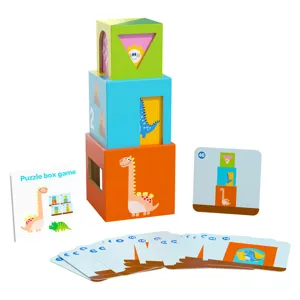 Wooden stacking blocks toy for kids, early educational puzzle box game with cards and numbers.