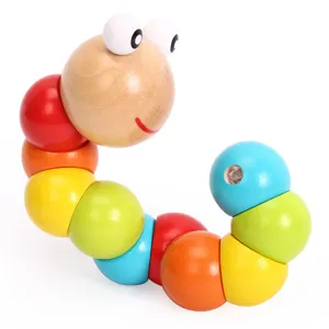 Colorful wooden twisty caterpillar toy for kids toddlers educational puzzle flexible joint worm