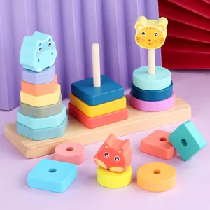 Jouet a empiler en bois avec forme d'animal jeu educatif geometrique pour les enfants