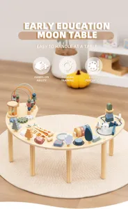Montessori Holz Aktivitätsmondtisch Spielzeug mit vielen Lernzahnrädern und Perlen für Kinder.