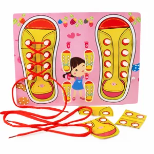 Jouet de planche à lacet en bois Montessori pour tout-petits, apprentissage motricité.