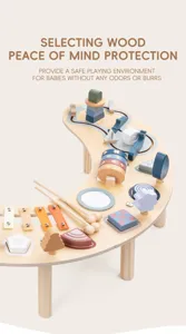 Montessori Holz Aktivitätstisch Detail, frühes Lernspielzeug Busy Board mit Formen und Xylophon.