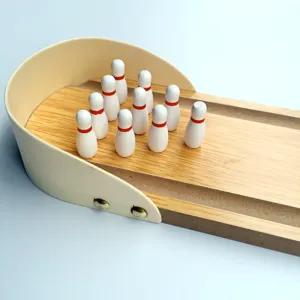 Wooden desktop bowling game toy for kids and family interactive indoor tabletop set.