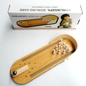 Wooden desktop bowling game toy for kids, indoor interactive family wooden bowling set main