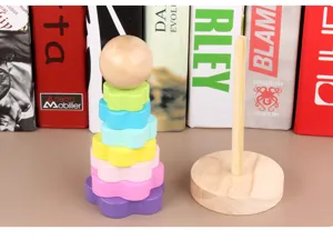 Jouet empilable en bois tour arc-en-ciel coloré macaron forme educatif enfant jeu