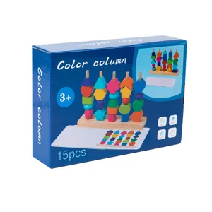 Wooden geometric shape sorting stacking blocks set montessori educational toy for toddlers