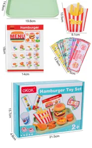 Wooden pretend play kitchen fast food toy set with hamburger and fries for kids play