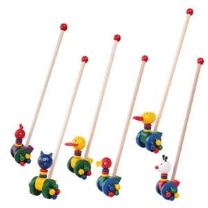 Wooden baby push along walker toys cute cartoon animal push toys for toddlers toddlers