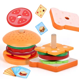 Ensemble de jouets empilables hamburger sandwich en bois pour cuisine des enfants