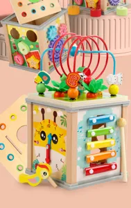 Wooden baby activity cube 10-in-1 bead maze shape sorter xylophone educational toddler toy