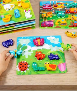 Juguete de rompecabezas 3D de madera para ninos educativo cognitivo animales vehiculos