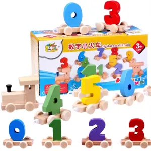 Wooden digital train toy set for kids early educational Montessori learning number vehicles