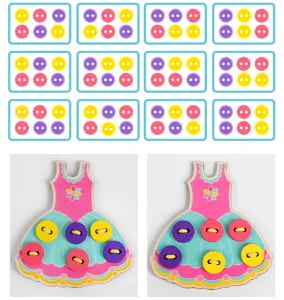 Kids wooden button sewing threading toy for early education hand eye coordination game