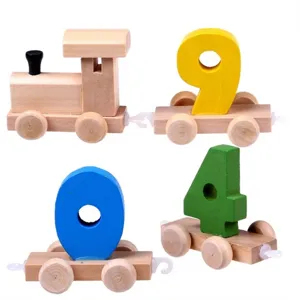 Wooden number train toy for kids early education, pull wooden puzzle blocks, 0-9 learning.