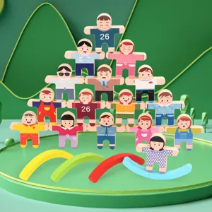 Giocattoli di Gioco di Equilibrio e Impilamento in Legno per Bambini Blocchi di Persone Colorate Regalo di Gioco da Tavolo Educativo