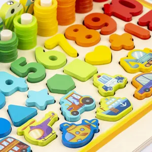 Montessori wooden educational toy counting board kids early learning numbers shapes matching