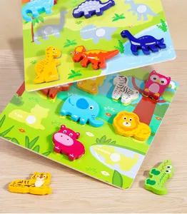 Juguete de rompecabezas de madera 3D animal dinosaurio velcro educacion precoz bloques