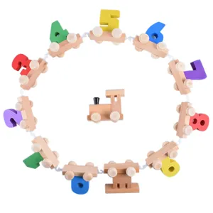 Wooden number train toy set for kids, educational 0-9 digits puzzle car main view.