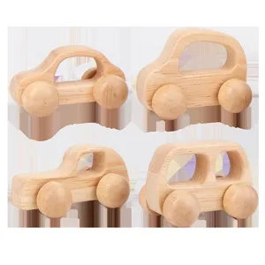 Natural wooden toy car set for toddlers, cute push and pull pushabout vehicles for babies.