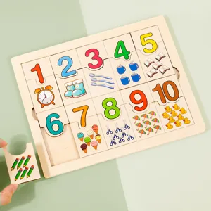 Montessori wooden number puzzle toy for kids, early educational matching game for toddler learning.