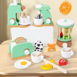 Wooden Simulation Kitchen Appliances Toy Set Pretend Play Coffee Machine Bread Maker Juicer Mixer Educational Toys For Kids