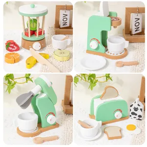 Wooden simulation kitchen toy set children pretend play blender coffee maker toy gift