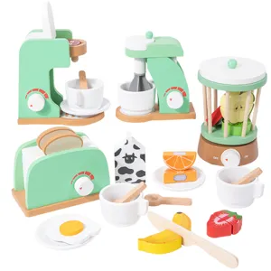 Wooden kitchen toy set simulated coffee machine juicer toaster children play house toy