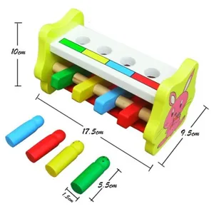 Wooden pounding bench toy for toddlers early educational color matching activity game set.