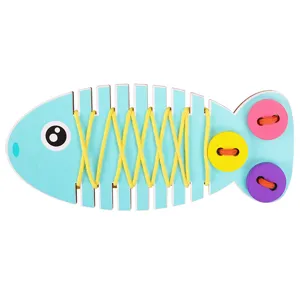 Wooden fish lacing toy for kids early education fine motor skills training main view