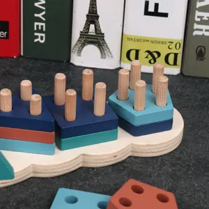 Wooden geometric shape sorting puzzle toy for kids color cognitive matching base blocks