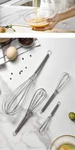 Edelstahl Hand Schneebesen Set, kleiner Federschnallen Griff für Küche und Backen.
